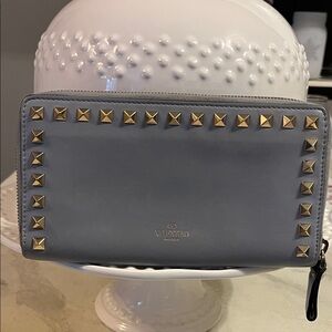 Valentino Light Gray Wallet with Gold Studs